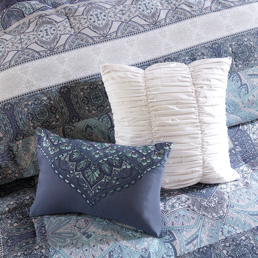 Maggie Queen 7-Piece Comforter Set Blue | Dwellings Home Barbados